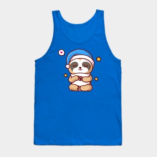 Cute Sloth Sleeping With Pillow And Star Cartoon Tank Top